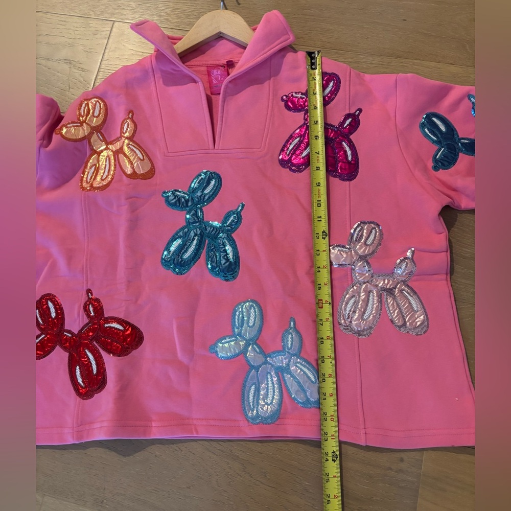 Queen Of Sparkles Balloon Dog Sweatshirt pullover Embroidered Pink Multicolor XL - Picture 11 of 12
